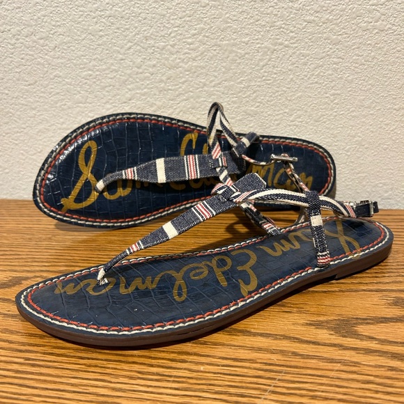 Sam Edelman Striped Navy and White Sandals - Picture 4 of 11